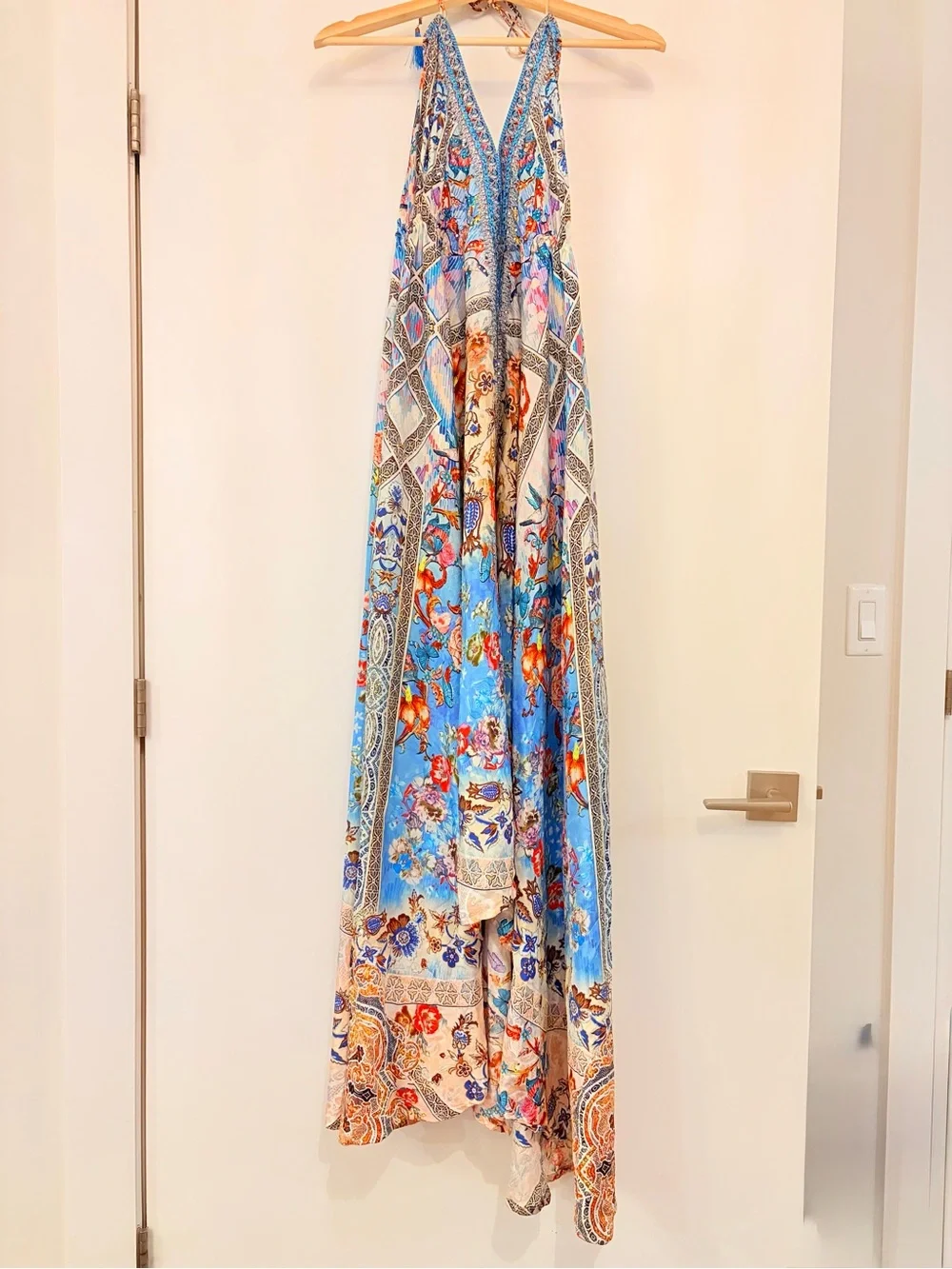 ๐ง๐ผ Y2K Fairycore Sequin Beaded Sakkas Halter Maxi Dress Euro Summer Boho Floral - Picture 13 of 16